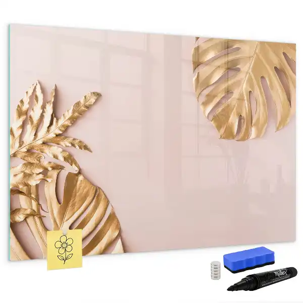 Beschrijfbaar glazen magneetbord met decoratieve gouden tropische bladeren