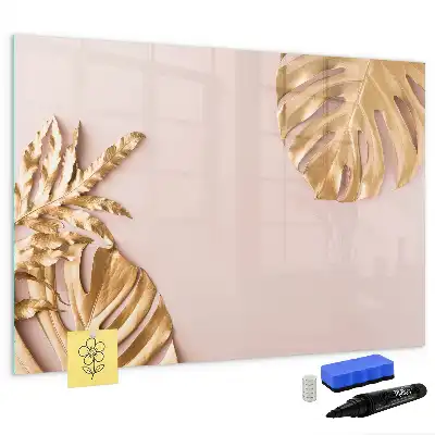 Beschrijfbaar glazen magneetbord met decoratieve gouden tropische bladeren