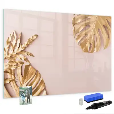 Beschrijfbaar glazen magneetbord met decoratieve gouden tropische bladeren