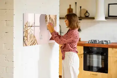 Beschrijfbaar glazen magneetbord met decoratieve gouden tropische bladeren
