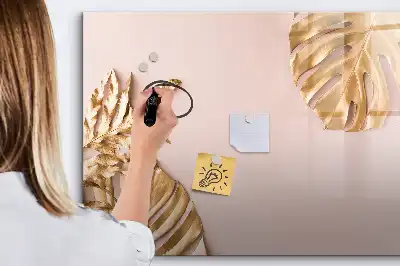 Beschrijfbaar glazen magneetbord met decoratieve gouden tropische bladeren