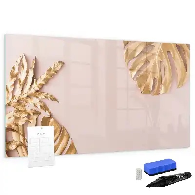 Beschrijfbaar glazen magneetbord met decoratieve gouden tropische bladeren