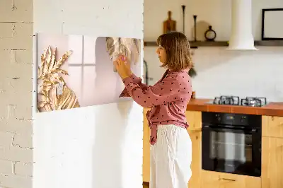 Beschrijfbaar glazen magneetbord met decoratieve gouden tropische bladeren