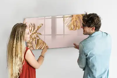 Beschrijfbaar glazen magneetbord met decoratieve gouden tropische bladeren