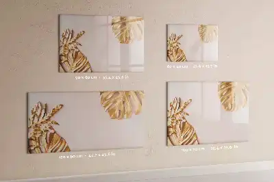 Beschrijfbaar glazen magneetbord met decoratieve gouden tropische bladeren