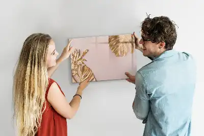 Beschrijfbaar glazen magneetbord met decoratieve gouden tropische bladeren