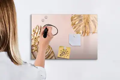 Beschrijfbaar glazen magneetbord met decoratieve gouden tropische bladeren