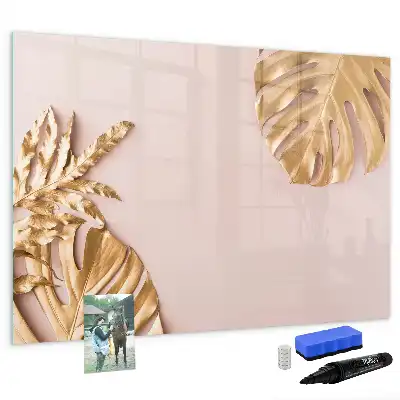 Beschrijfbaar glazen magneetbord met decoratieve gouden tropische bladeren