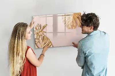 Beschrijfbaar glazen magneetbord met decoratieve gouden tropische bladeren
