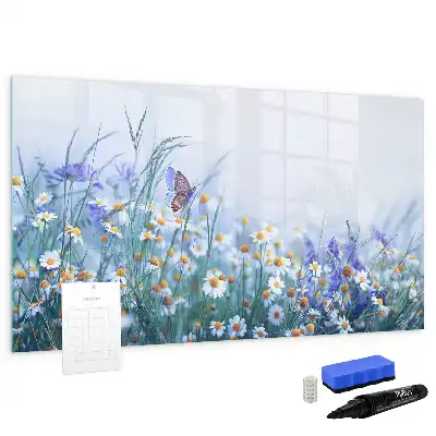Glazen magneetbord met design van een vlinder op een weide
