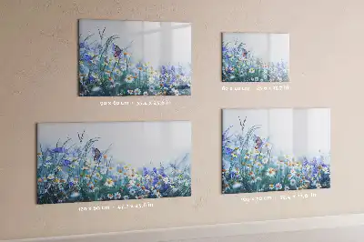 Glazen magneetbord met design van een vlinder op een weide
