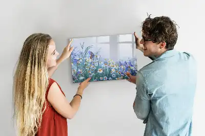 Glazen magneetbord met design van een vlinder op een weide