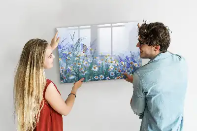 Glazen magneetbord met design van een vlinder op een weide