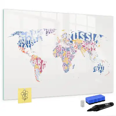 Magnetisch glazen memobord wereldkaart design