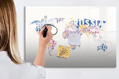 Magnetisch glazen memobord wereldkaart design