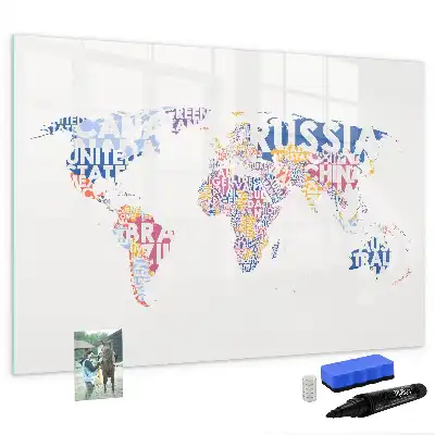 Magnetisch glazen memobord wereldkaart design