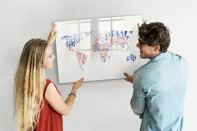 Magnetisch glazen memobord wereldkaart design