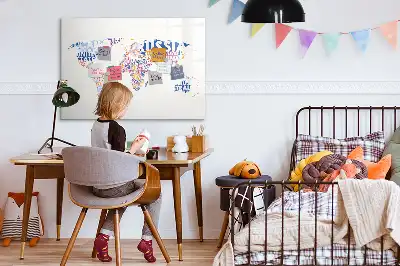 Magnetisch glazen memobord wereldkaart design