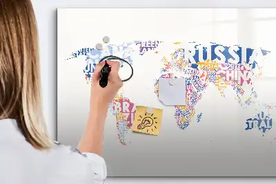 Magnetisch glazen memobord wereldkaart design