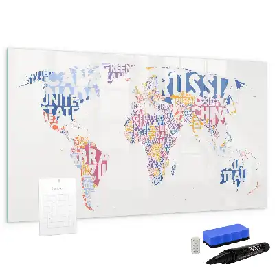 Magnetisch glazen memobord wereldkaart design