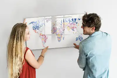 Magnetisch glazen memobord wereldkaart design