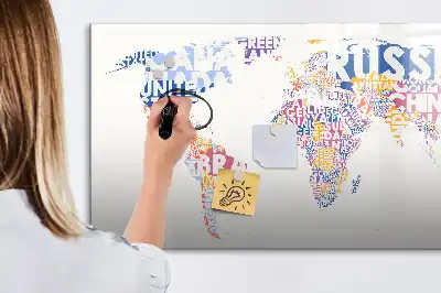 Magnetisch glazen memobord wereldkaart design