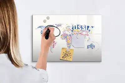 Magnetisch glazen memobord wereldkaart design