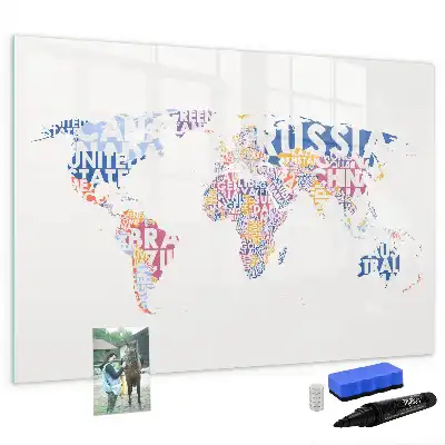 Magnetisch glazen memobord wereldkaart design