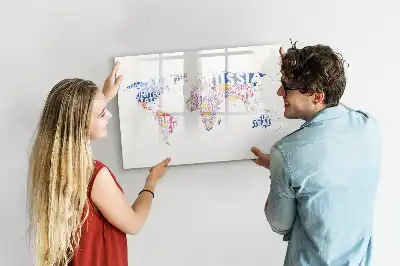 Magnetisch glazen memobord wereldkaart design