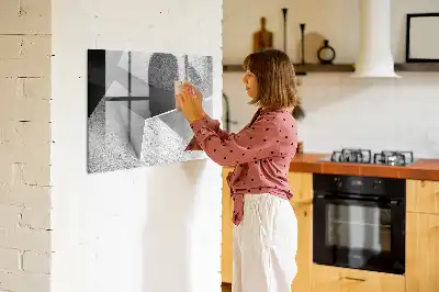 Magnetisch glazen memobord met abstract driehoekmotief