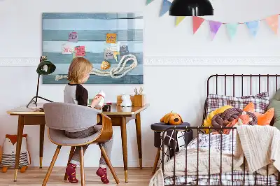 Beschrijfbaar glazen magneetbord met een design van planken met planten en schelpen