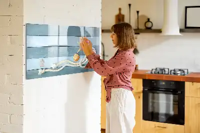 Beschrijfbaar glazen magneetbord met een design van planken met planten en schelpen