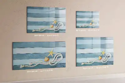 Beschrijfbaar glazen magneetbord met een design van planken met planten en schelpen
