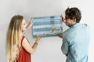 Beschrijfbaar glazen magneetbord met een design van planken met planten en schelpen