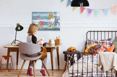 Beschrijfbaar glazen magneetbord met een design van planken met planten en schelpen