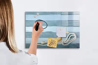 Beschrijfbaar glazen magneetbord met een design van planken met planten en schelpen