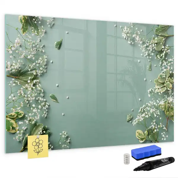 Magnetisch glazen schrijfbord voor notities en foto's met subtiele bloemenprint