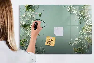 Magnetisch glazen schrijfbord voor notities en foto's met subtiele bloemenprint