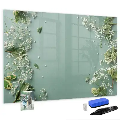 Magnetisch glazen schrijfbord voor notities en foto's met subtiele bloemenprint