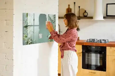 Magnetisch glazen schrijfbord voor notities en foto's met subtiele bloemenprint