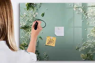 Magnetisch glazen schrijfbord voor notities en foto's met subtiele bloemenprint