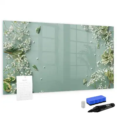Magnetisch glazen schrijfbord voor notities en foto's met subtiele bloemenprint