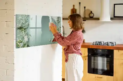 Magnetisch glazen schrijfbord voor notities en foto's met subtiele bloemenprint