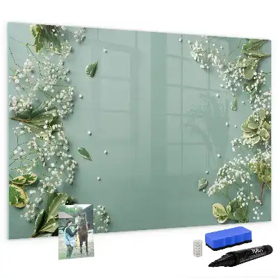 Magnetisch glazen schrijfbord voor notities en foto's met subtiele bloemenprint