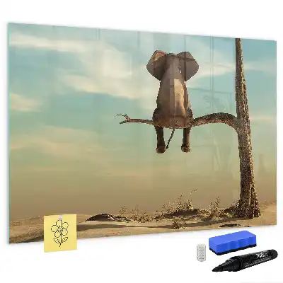 Beschrijfbaar glazen magneetbord met design van een olifant op een boom