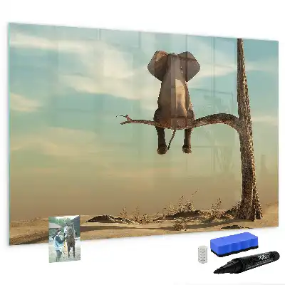 Beschrijfbaar glazen magneetbord met design van een olifant op een boom