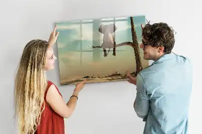 Beschrijfbaar glazen magneetbord met design van een olifant op een boom
