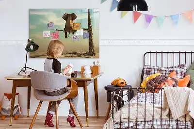Beschrijfbaar glazen magneetbord met design van een olifant op een boom