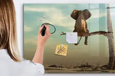 Beschrijfbaar glazen magneetbord met design van een olifant op een boom
