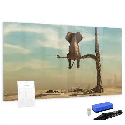 Beschrijfbaar glazen magneetbord met design van een olifant op een boom